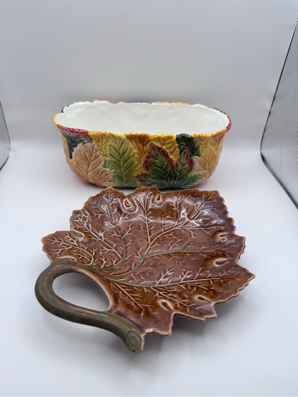 FTD Autumn Leaf Ceramic Bowl & Leaf Plate Fall Thanksgiving Decor Lot